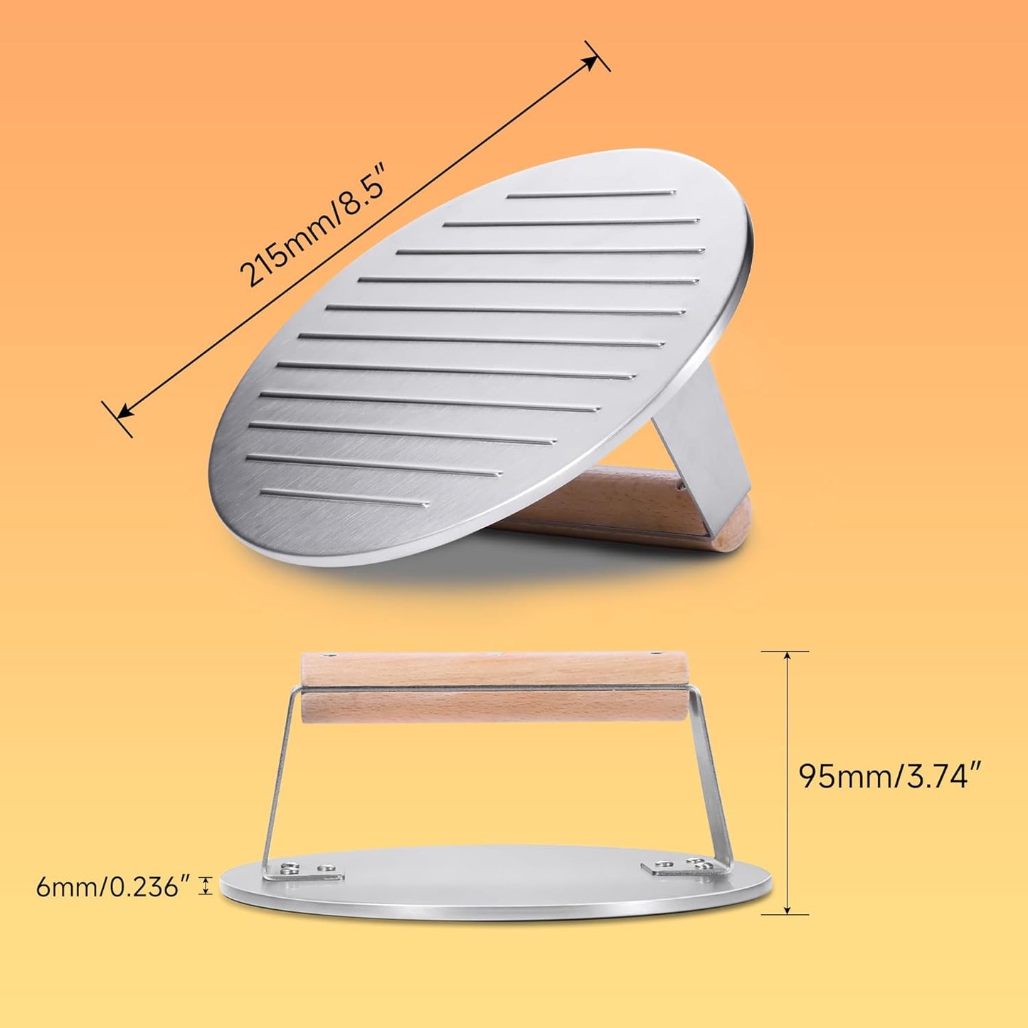 Prensa hamburguesa 8.5pulg acero inox mango madera 3.65lb