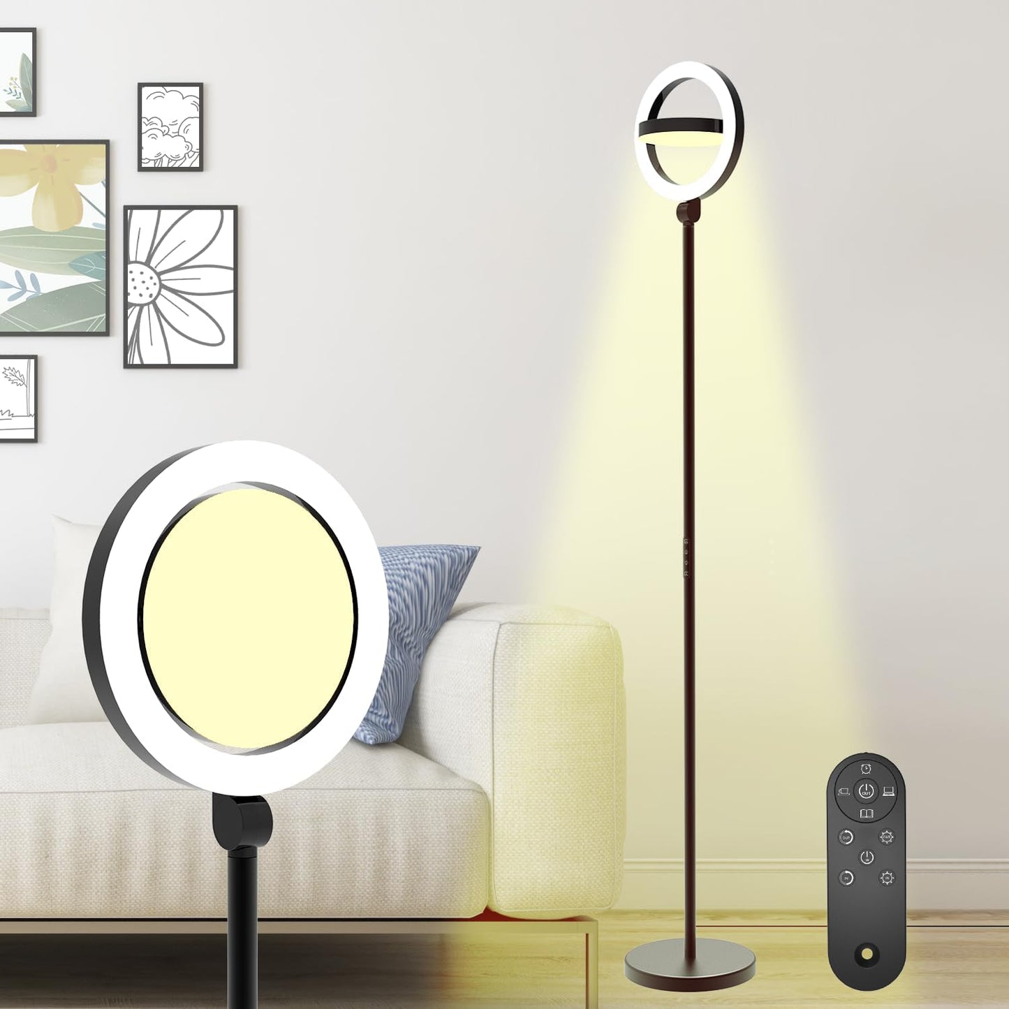 Lámpara LED suelo 36W 2500lm 75.5pulg ajustable oficina dormitorio