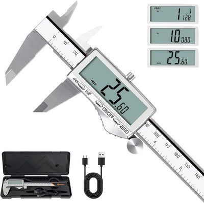 Calibrador digital LCD acero inox apagado auto pulg/milimetro