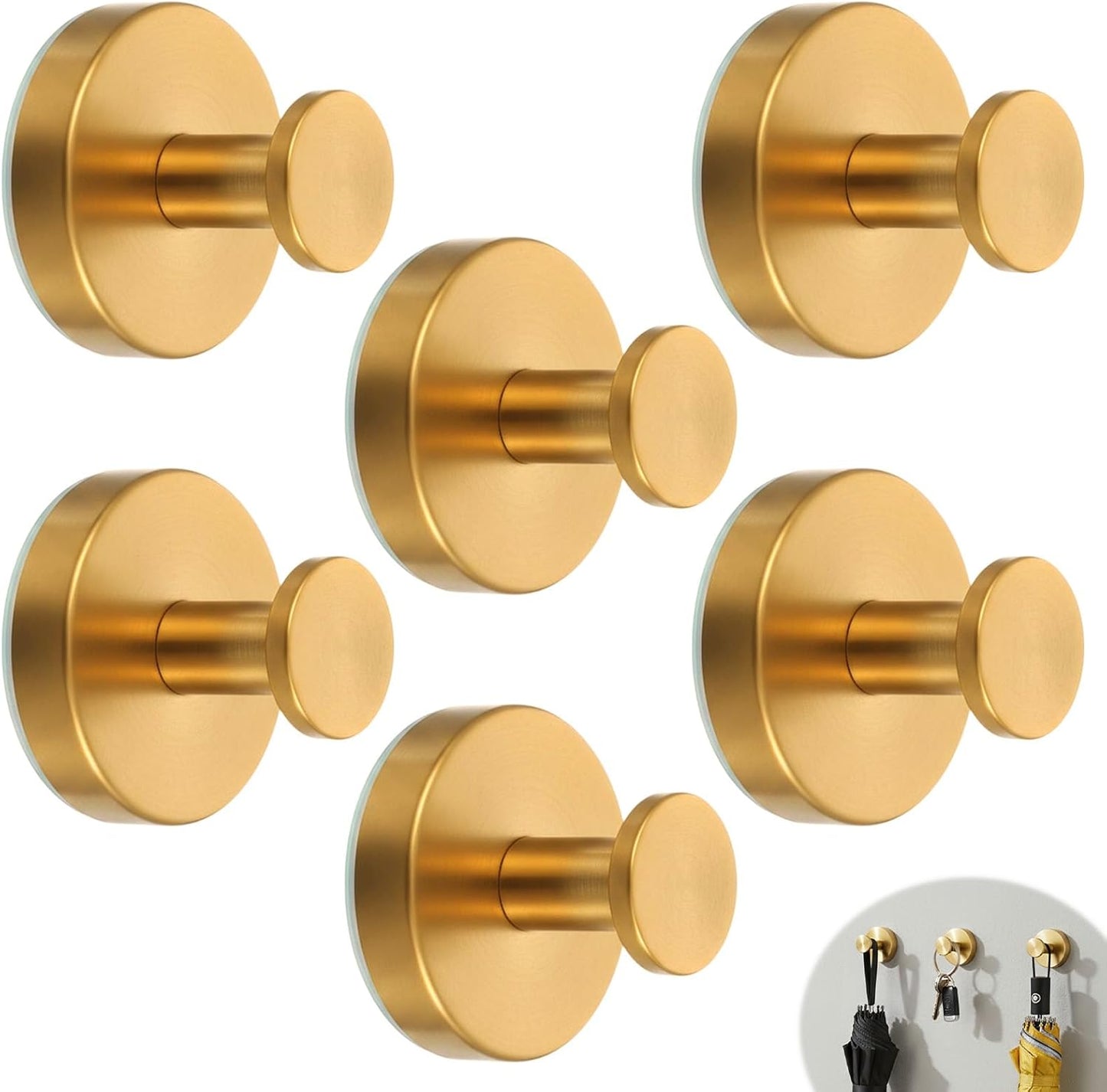 6 Ganchos Dorados Ventosa Acero Inox Impermeables Baño Cocina