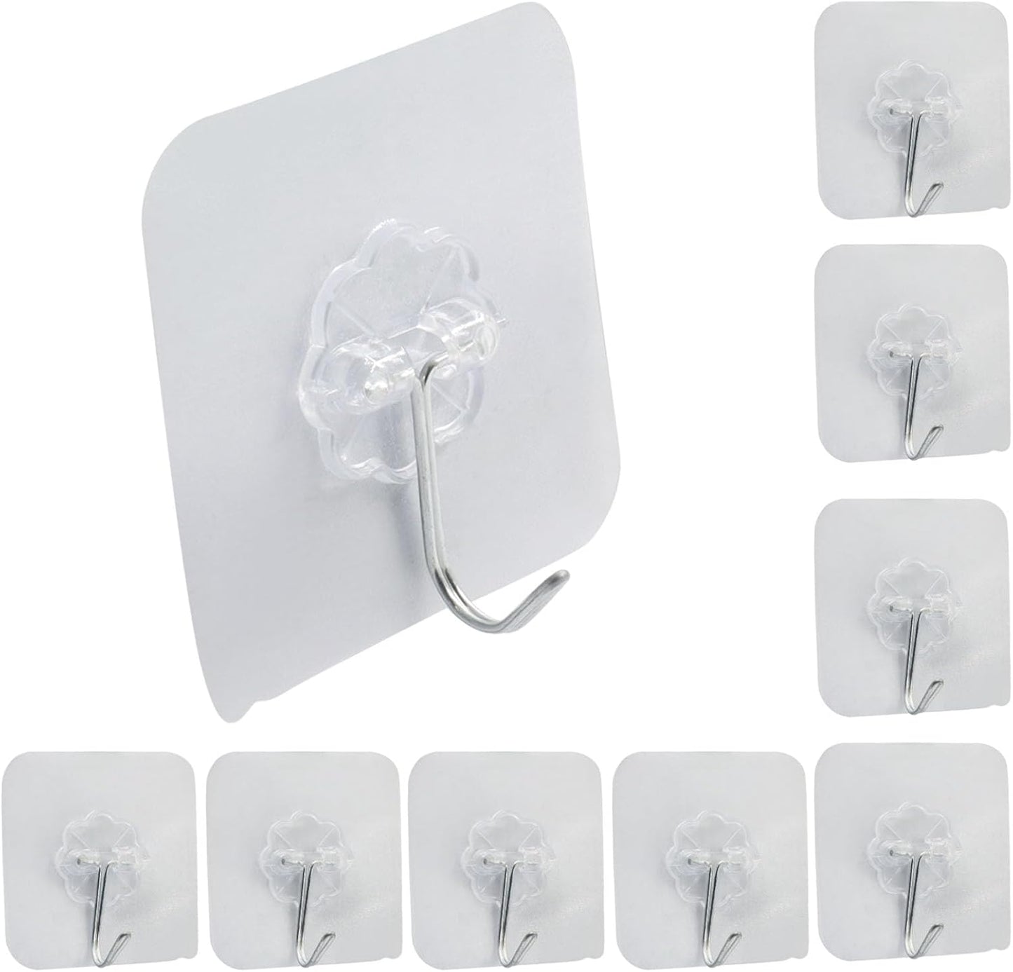 Ganchos adhesivos plástico transp. y plateado set 10 para baño