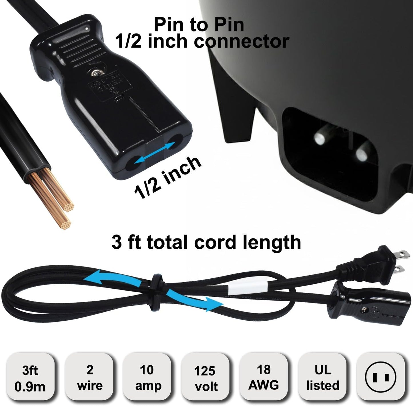 Cable repuesto olla arrocera Zojirushi West Bend 2 pines 1/2pulg