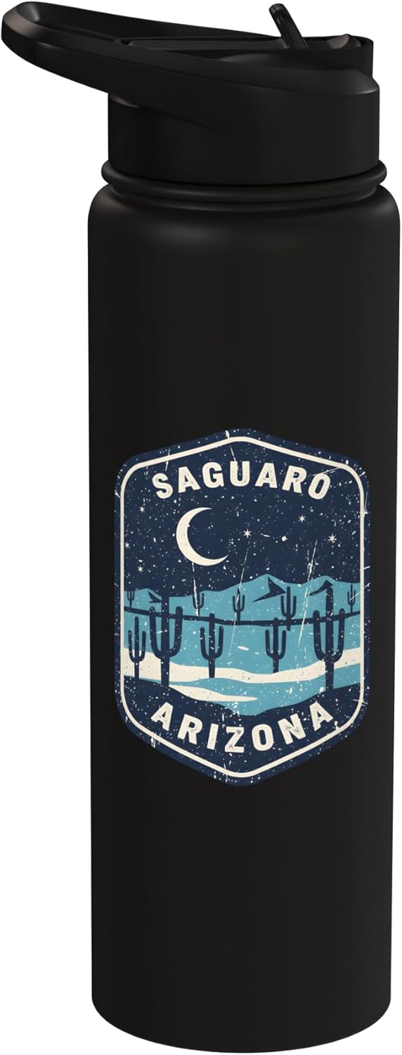Botella de agua acero inoxidable con cactus y cielo nocturno
