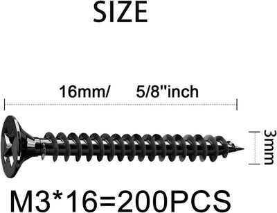 Tornillos puerta gabinete madera #4x5/8 pulg negros 200uds