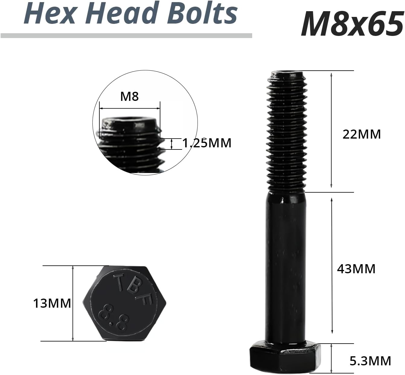 Pernos hexagonales negros métricos 8.8 acero al carbono