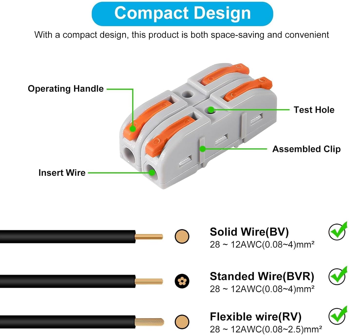 Conectores cable palanca 50unid 1en1 salida naranja