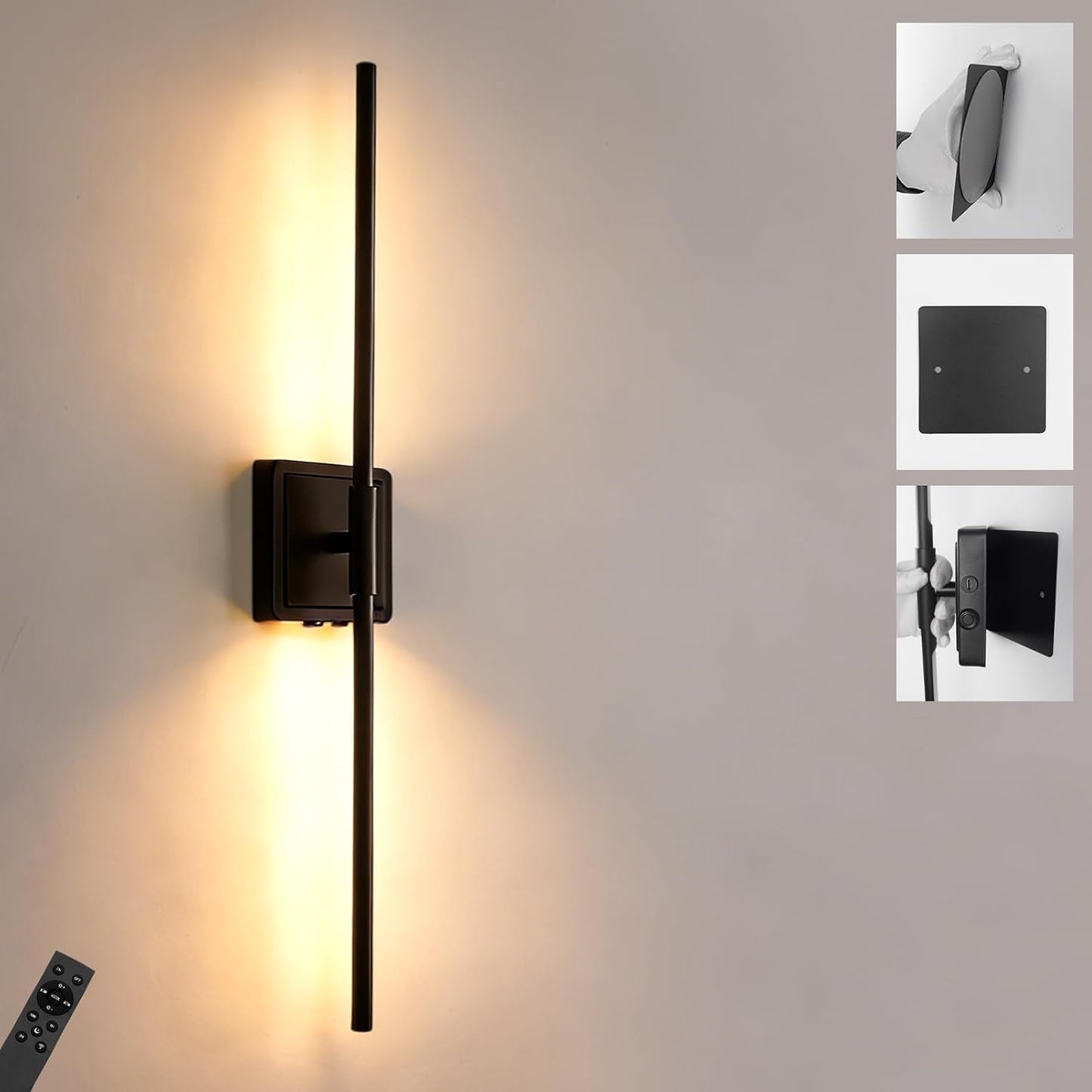 Aplique pared inalámbrico recargable 28pulg negro 10000mAh