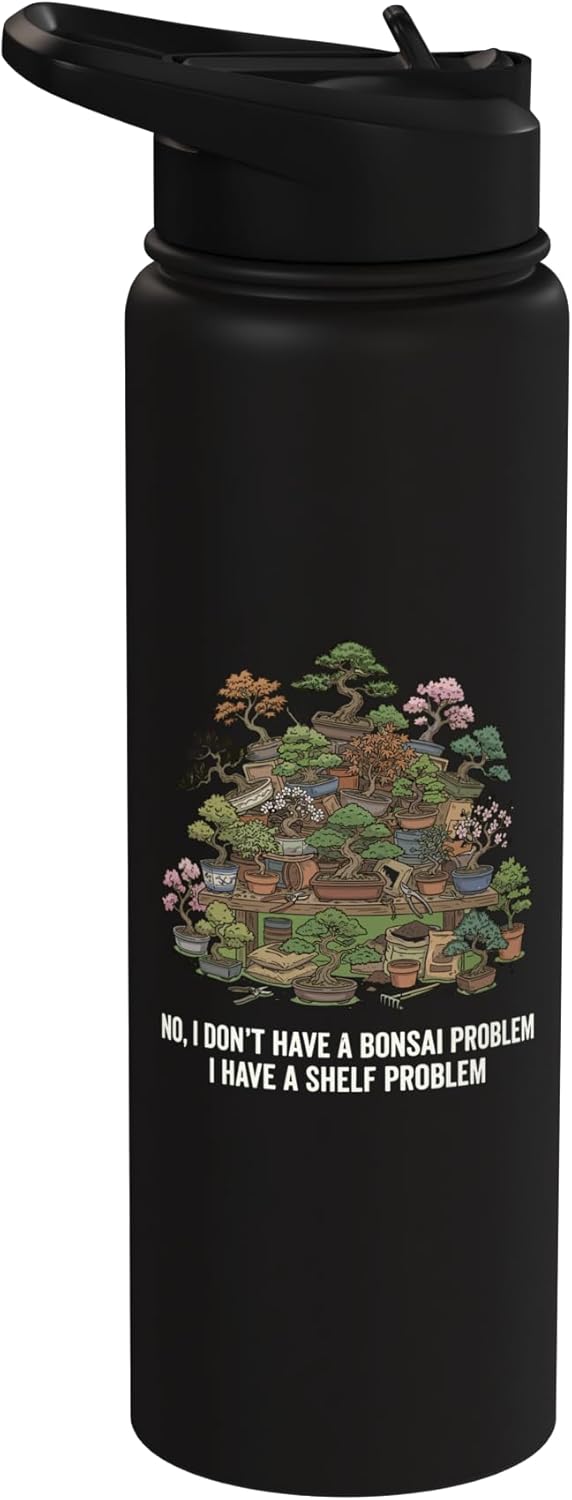 Botella de agua aislada para bonsái con frase divertida