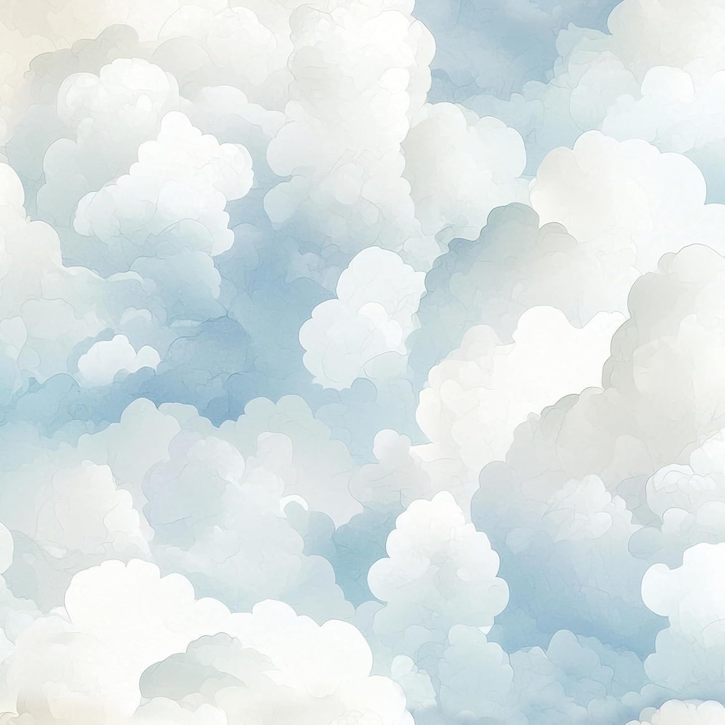 Papel tapiz nubes acuarela azul pastel y blanco para armarios