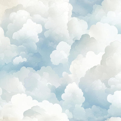 Papel tapiz nubes acuarela azul pastel y blanco para armarios