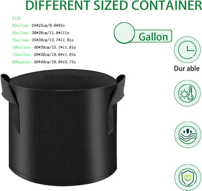 10 Bolsas Cultivo No Tejidas 3gal Negro Asas Uso Interior Exterior