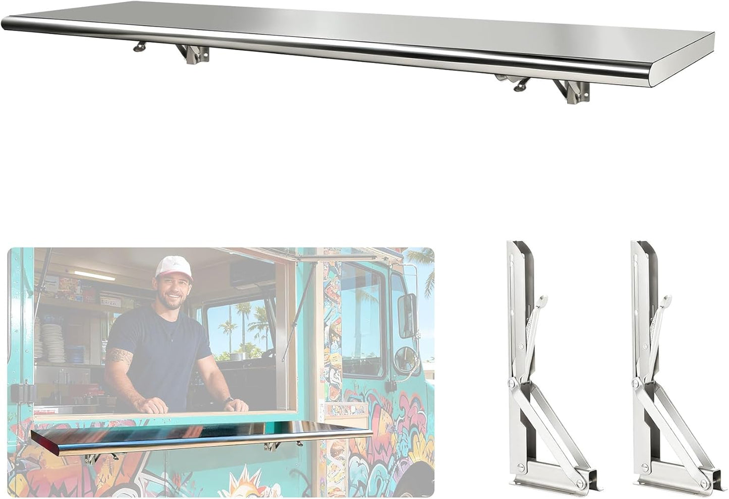 Estante plegable acero inox 50x12pulg para concesiones