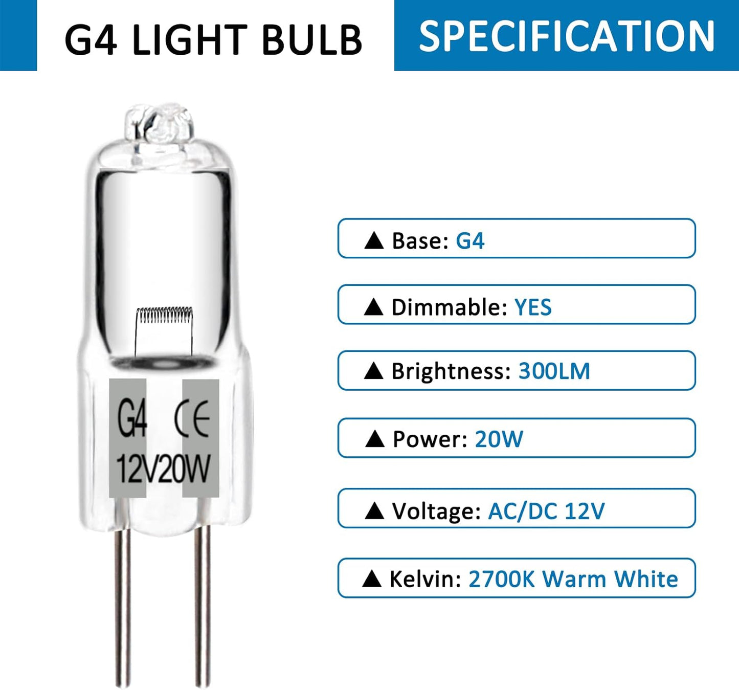 Bombilla G4 12V 20W halógena 2700K blanco cálido pack 12
