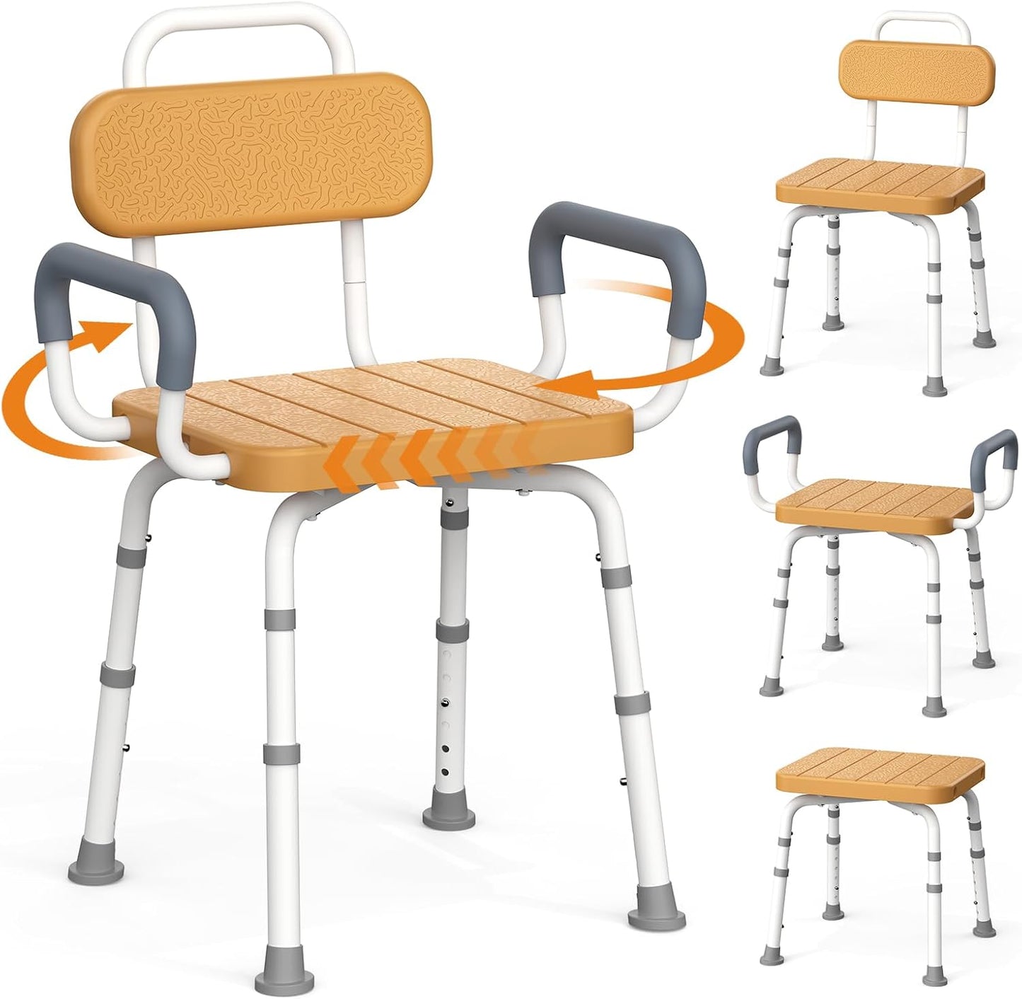 Silla ducha giratoria con respaldo extraíble ajustable marrón