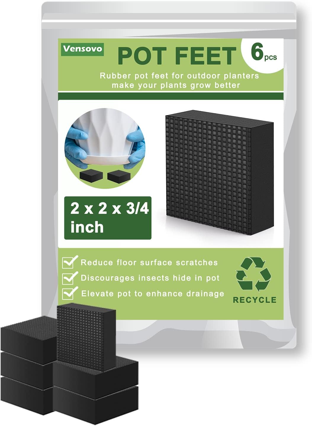 Patas goma antideslizantes 3/4pulg set 6 para macetas