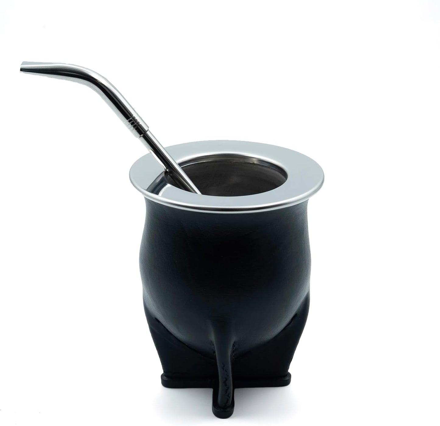 Copa Mate Inoxidable con Paja y Cuero Negro