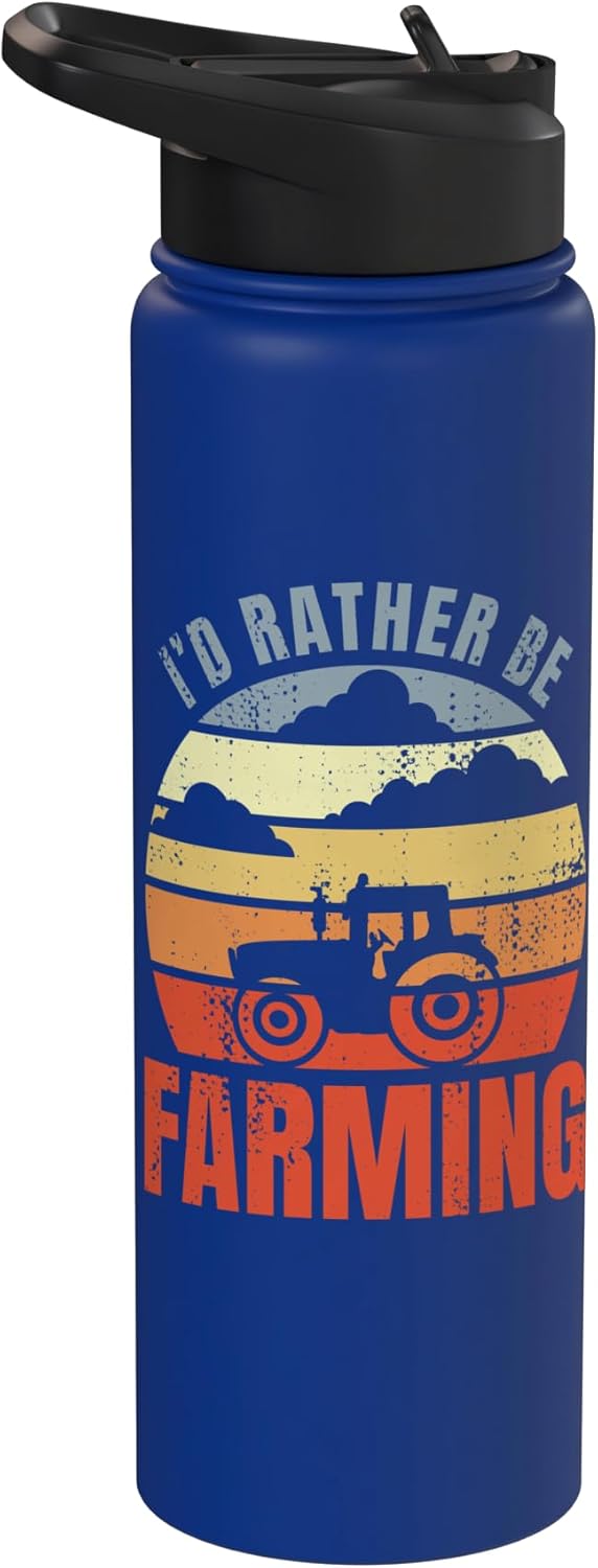 Botella de agua aislada de acero inoxidable I'd Rather Be Farming