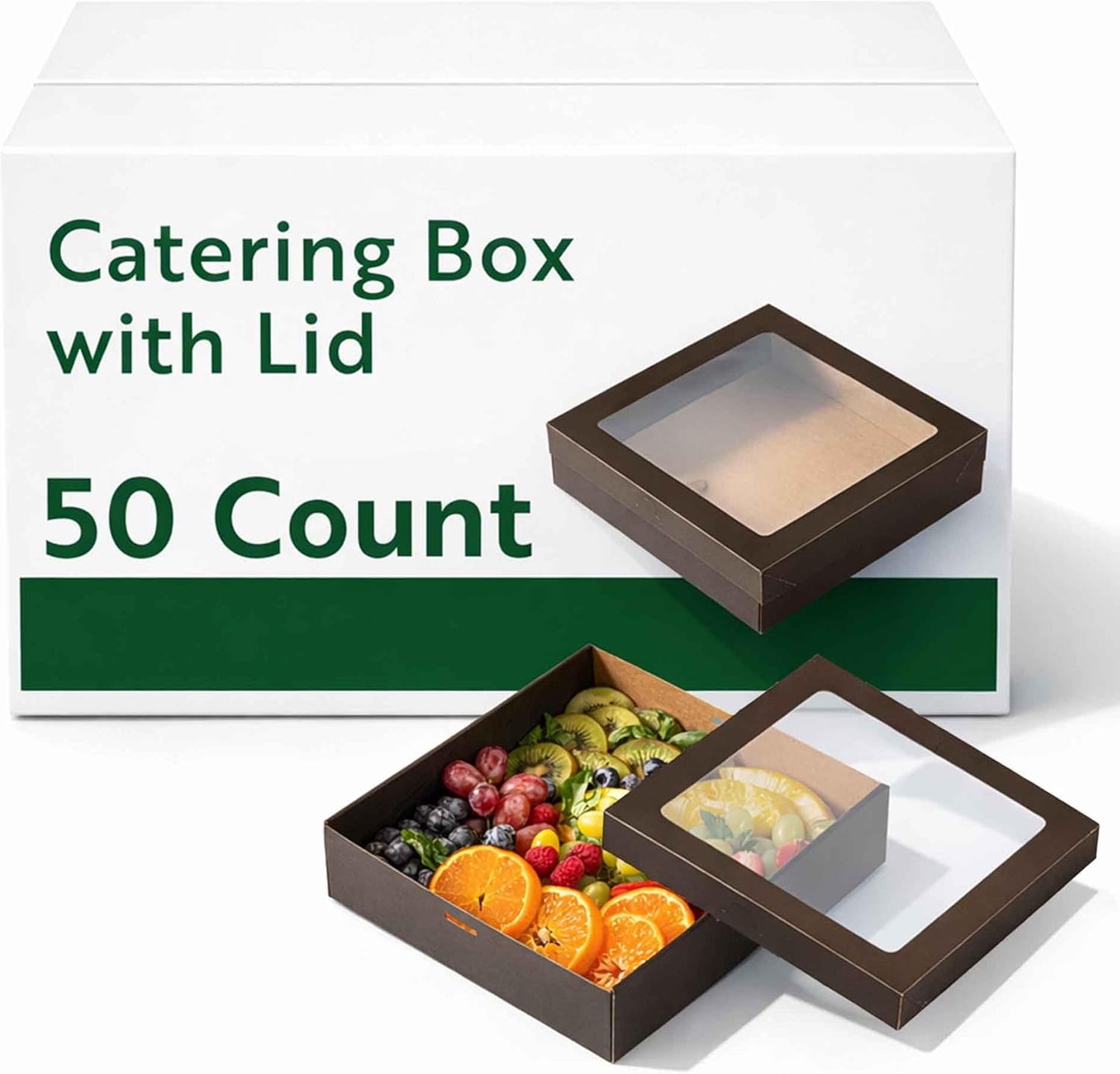 Caja comida papel cuadrada con tapa resistente 9x8.98x2.36pulg