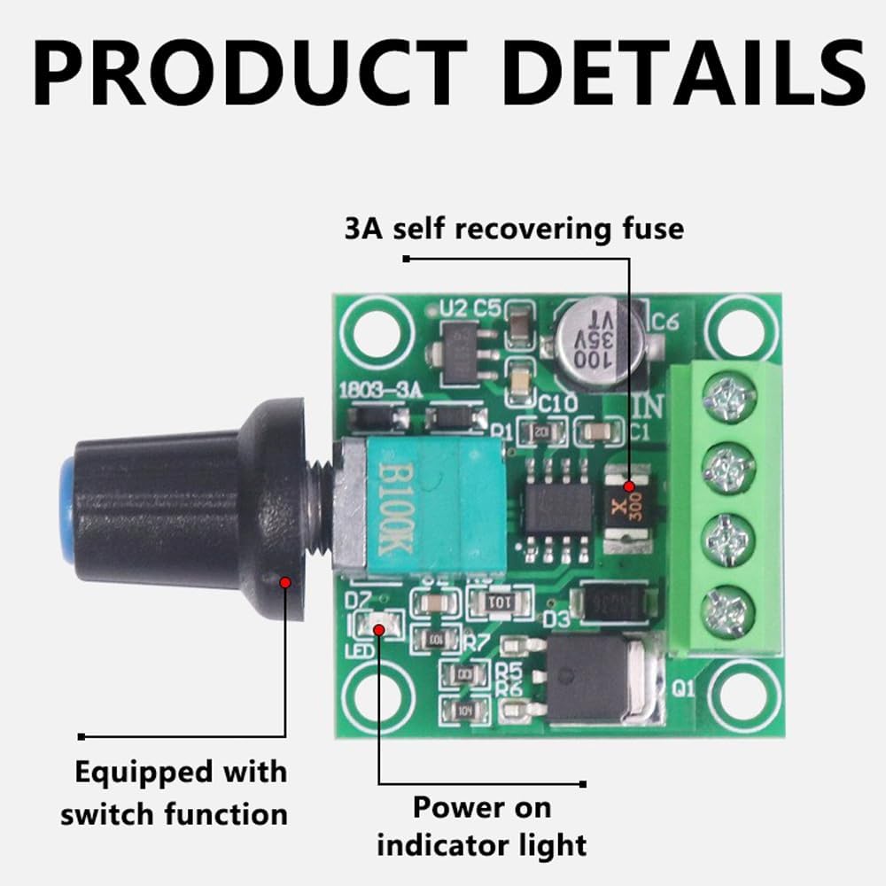 Controlador velocidad motor DC 1.8-12V 2A 30W con selector