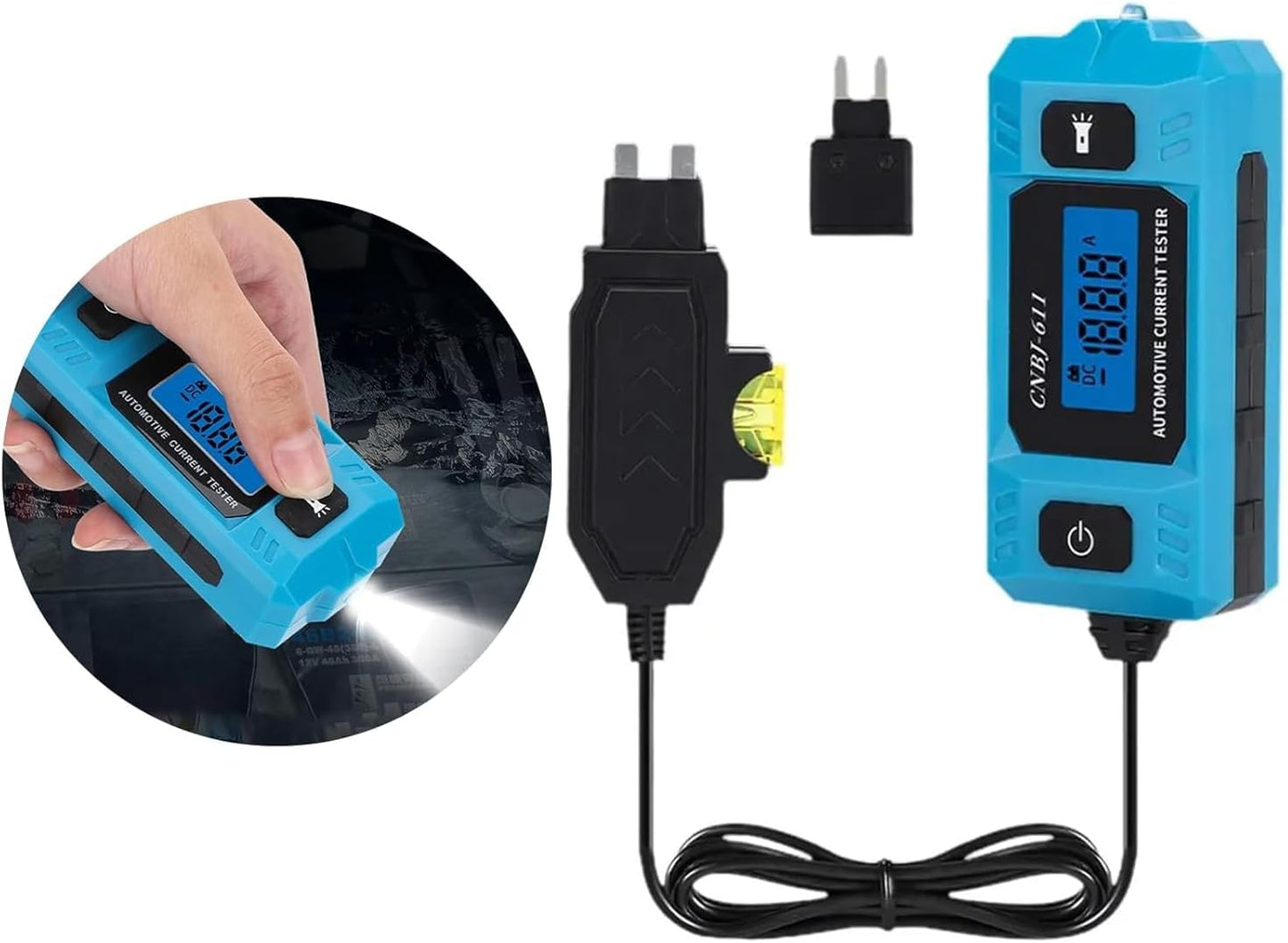 Probador corriente automotriz 0.01A-19.99A pantalla retroiluminada