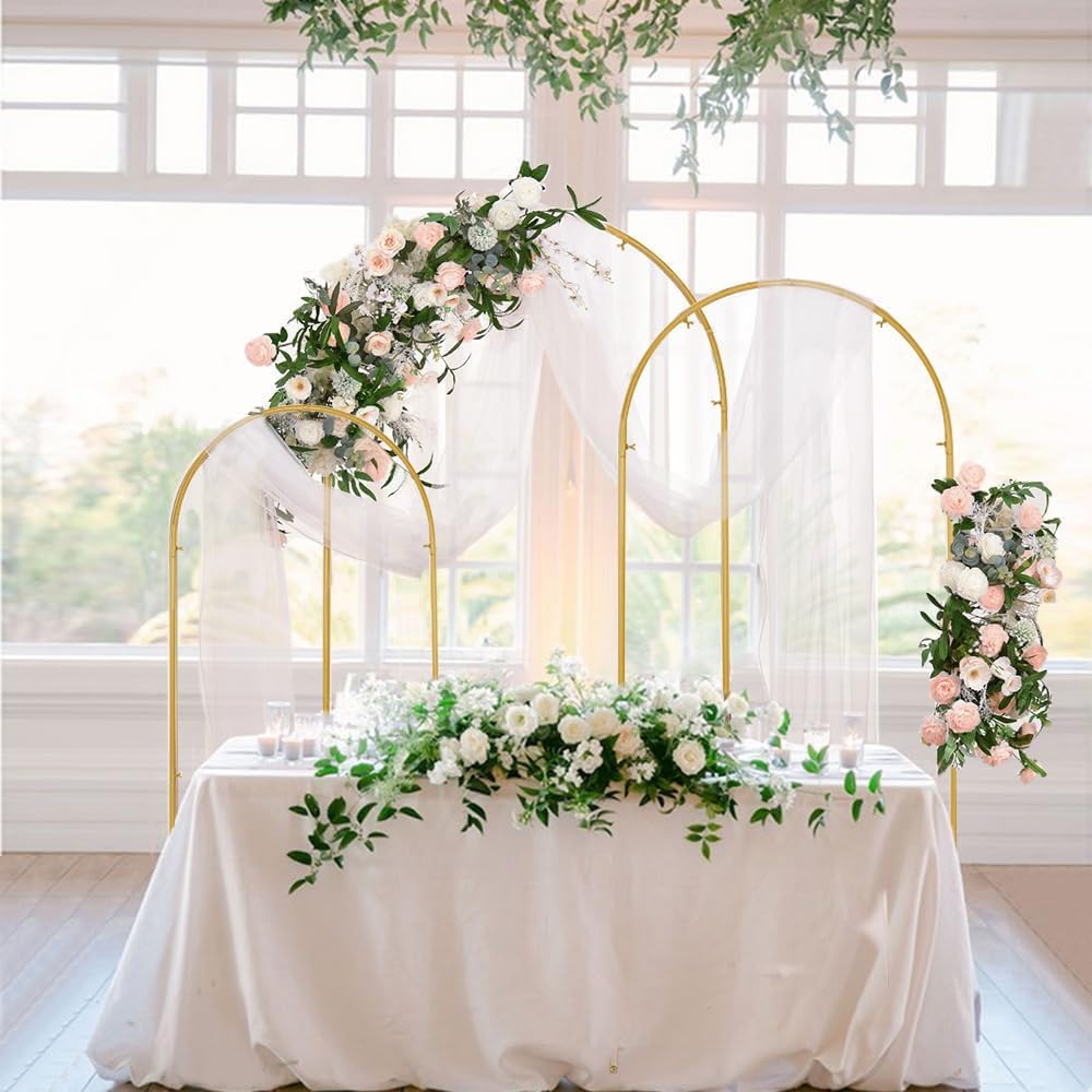 3 Soportes arco boda metal 6.6x5.9x4.9pies dorado