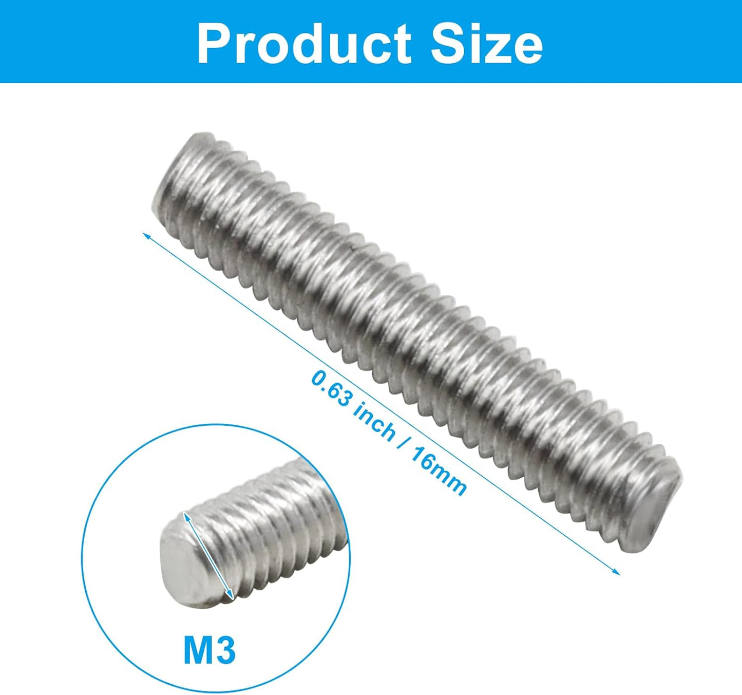Set 10 varillas acero inox M3x16mm roscado derecho