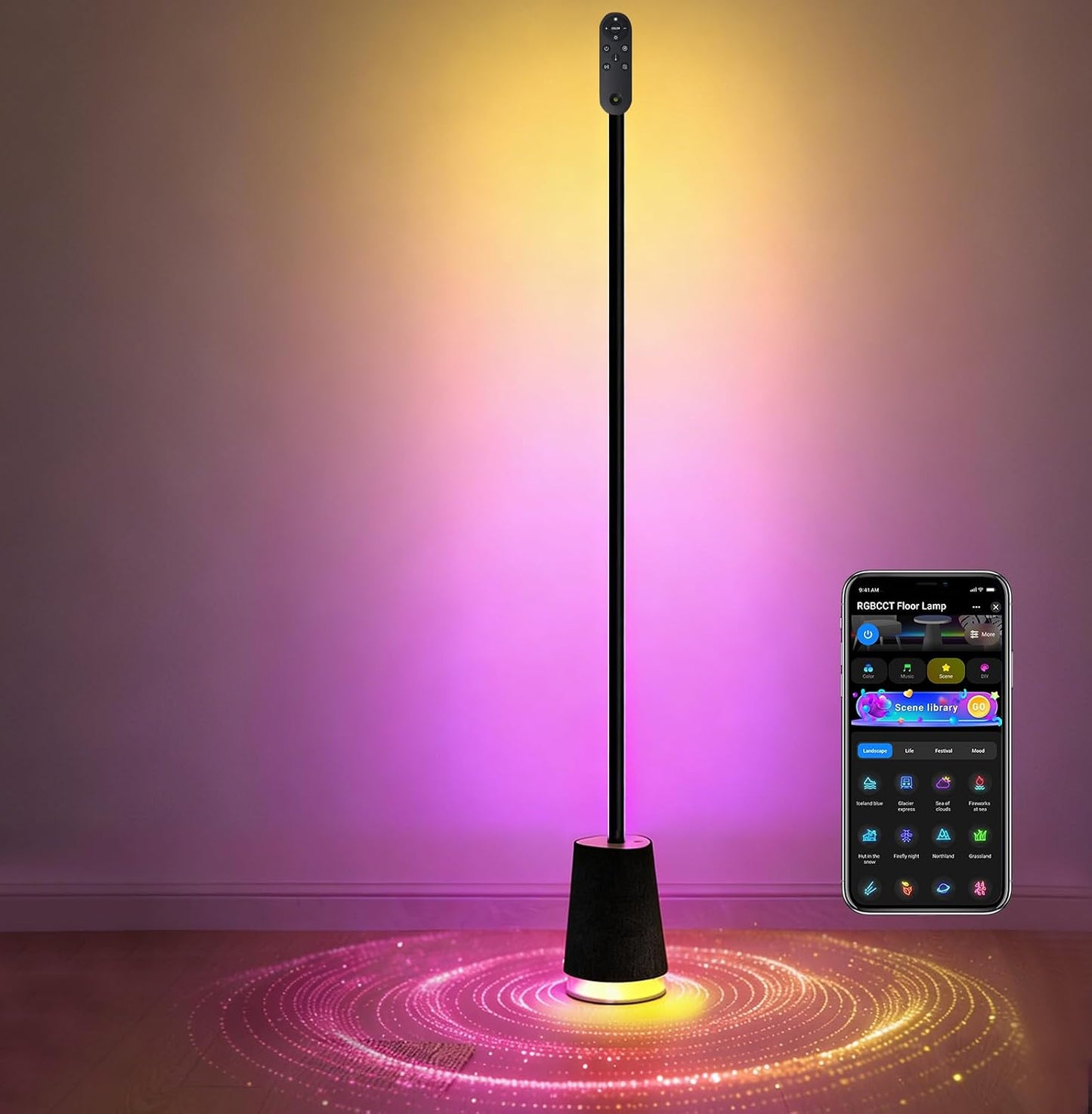 Lámpara pie LED RGBWWIC con Alexa, control app y ruido blanco