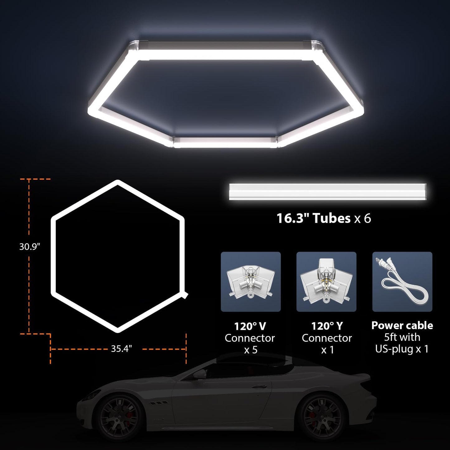 Luces hexagonales LED para garaje 7200 lm súper brillantes