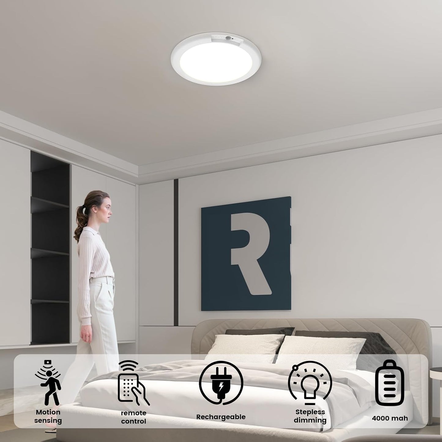 Lámpara techo recargable sensor movimiento 7.5pulg luz blanca