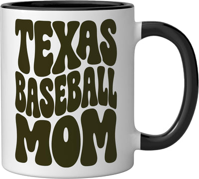 Taza cerámica minimalista oliva para mamá de béisbol Texas negra/blanca