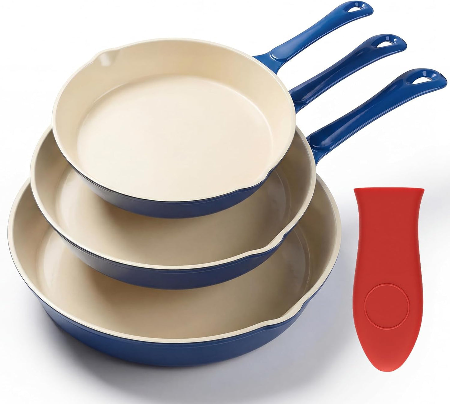 Set 3 Sartenes Hierro Fundido Esmaltado 11x10x8.6pulg Antiadherente
