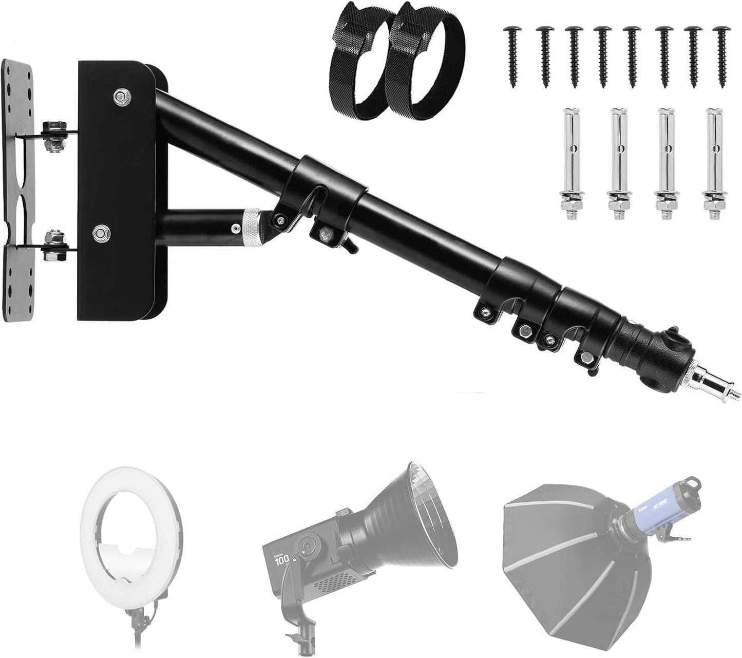 Anillo luz pared 43pulg brazo triangular estudio 180°