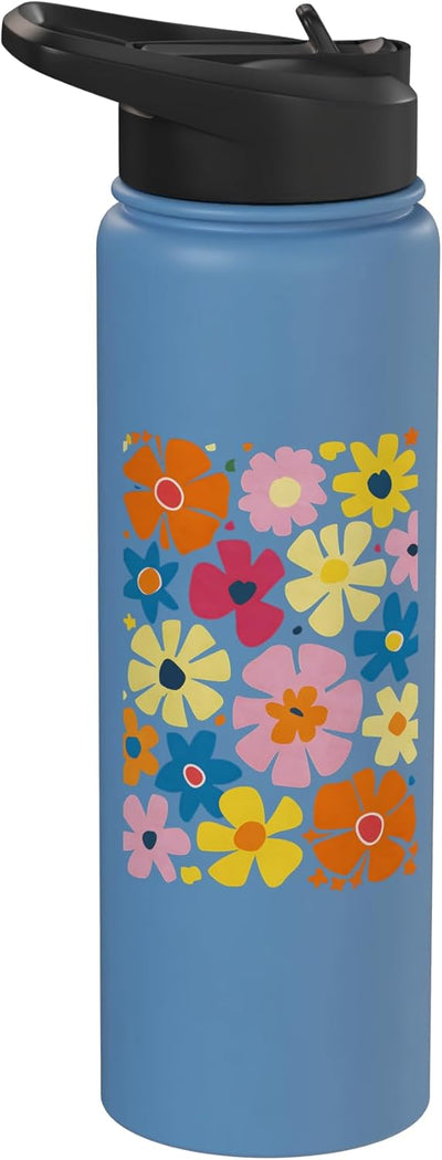 Botella de agua estampado floral acero inoxidable aislada