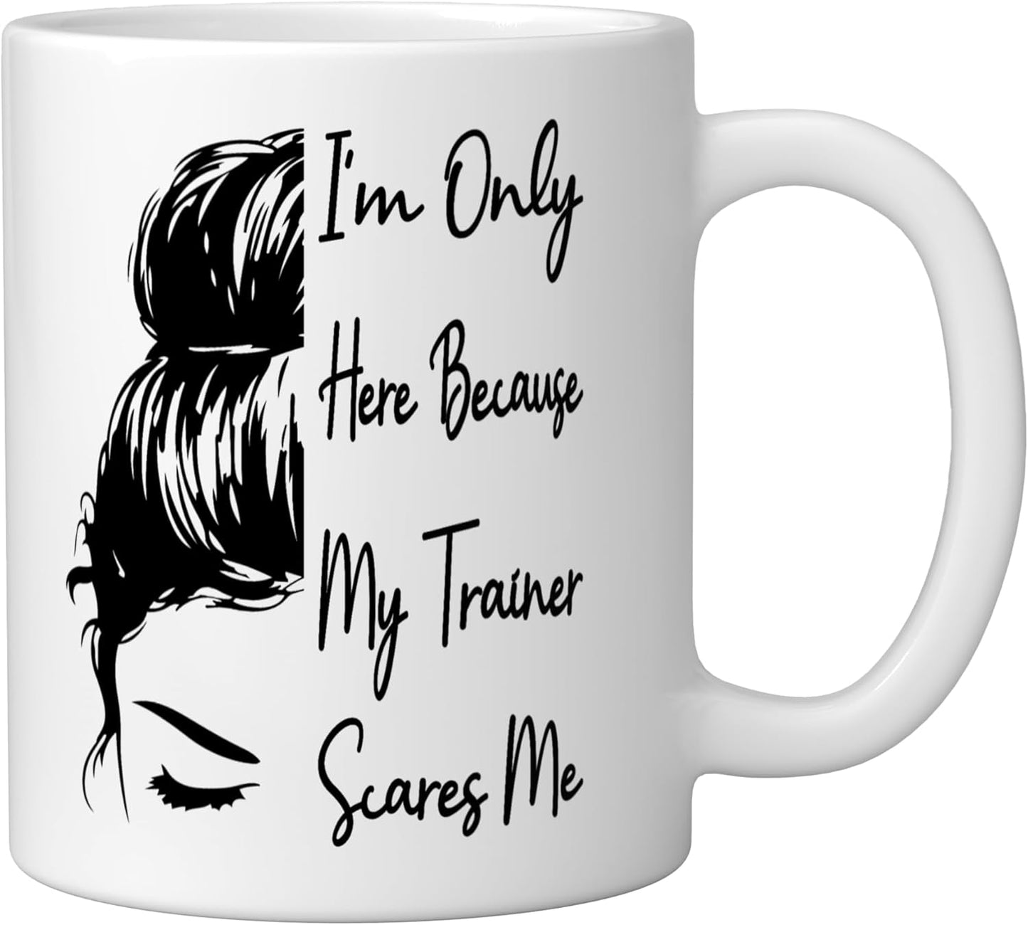 Taza de cerámica para gimnasio blanca I'm Only Here Because My Trainer Scares Me