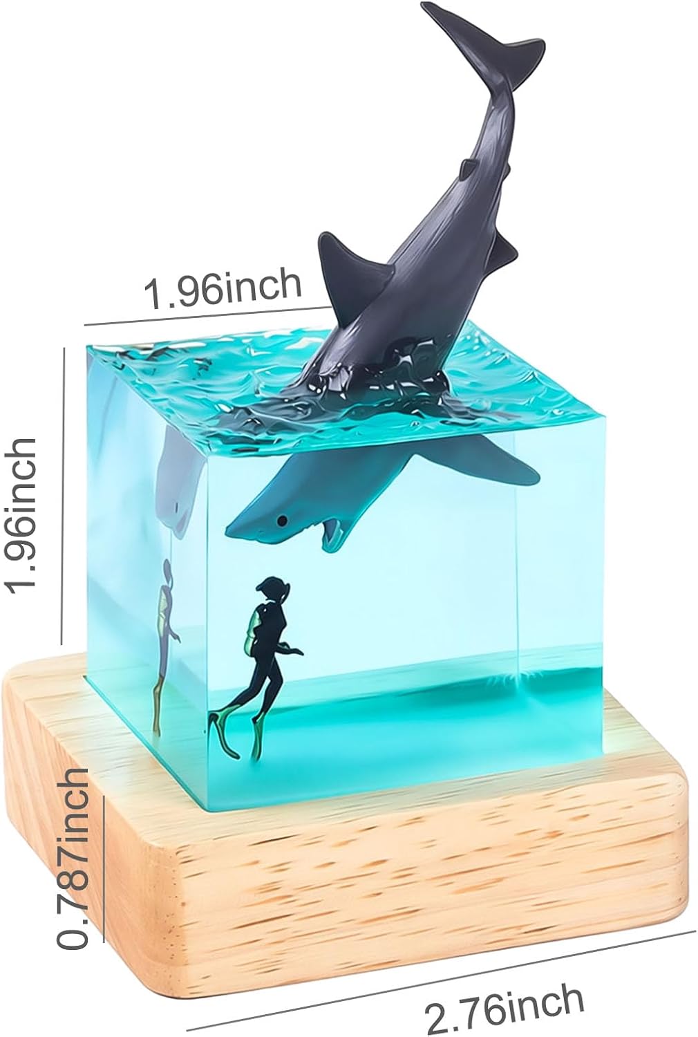 Lámpara resina tiburón luz nocturna USB base madera