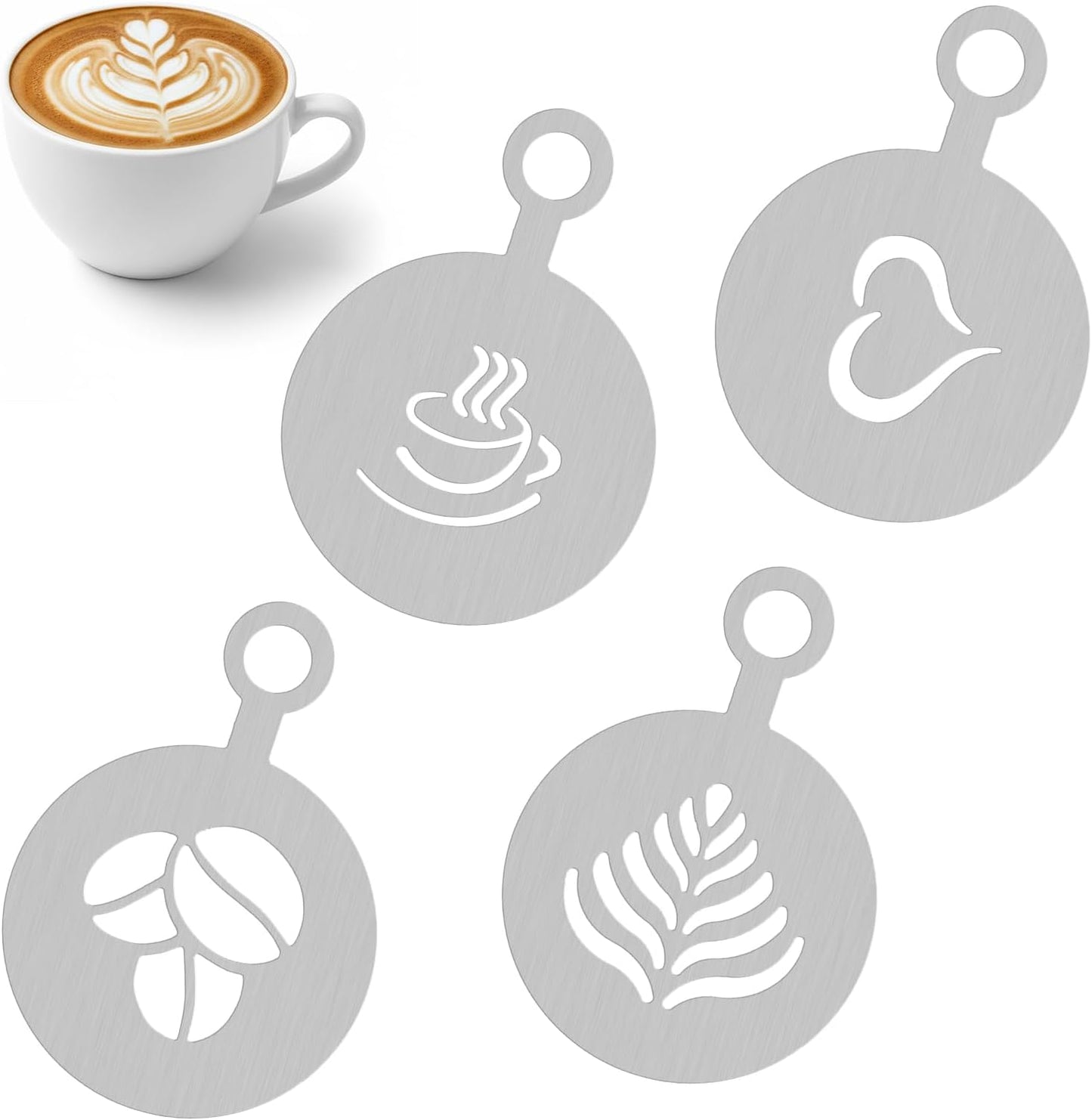 4 Plantillas Café Inox Reutilizables para Capuchino y Cupcakes