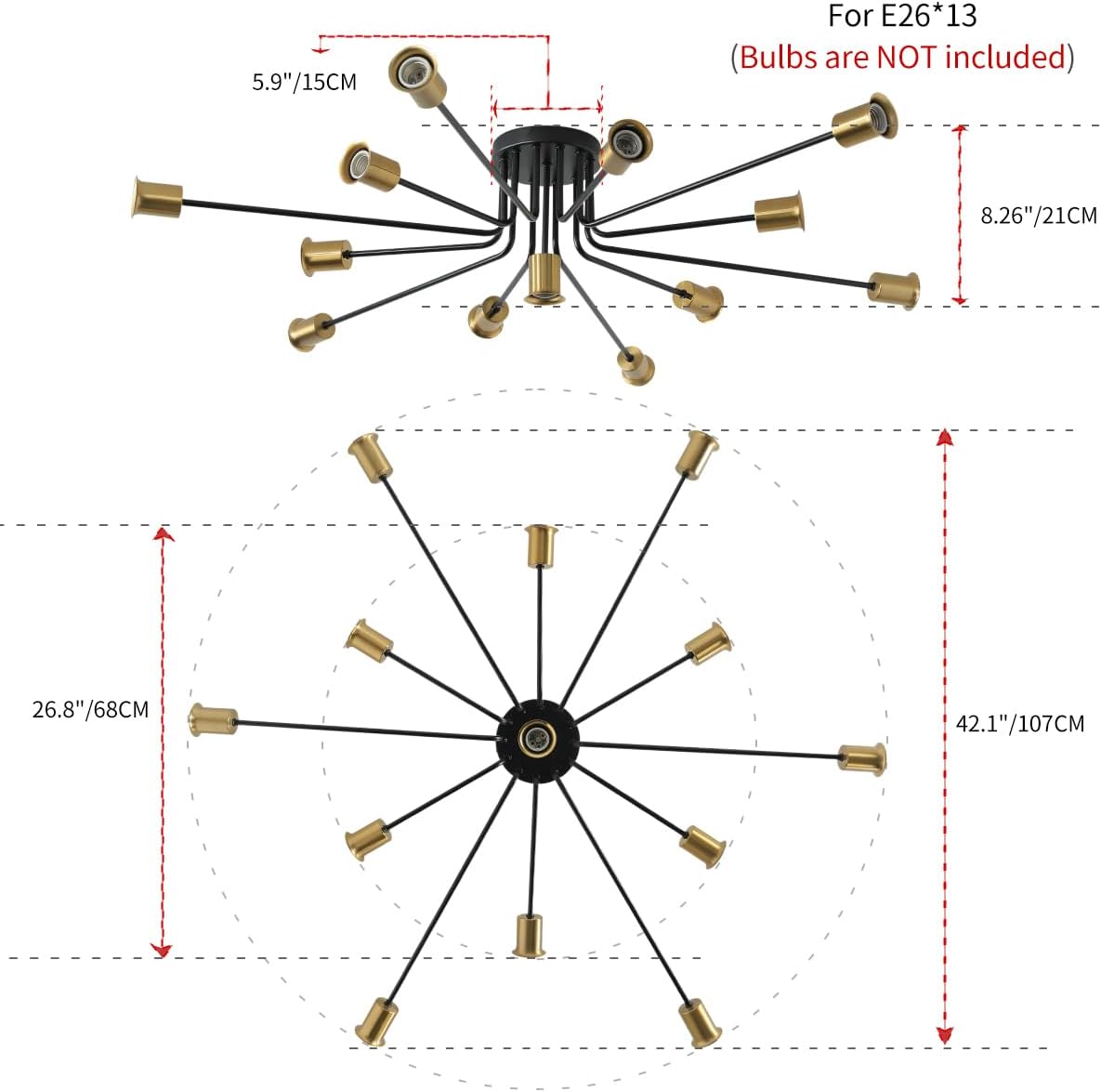 Lámpara Sputnik grande 13 luces negro dorado oficina sala