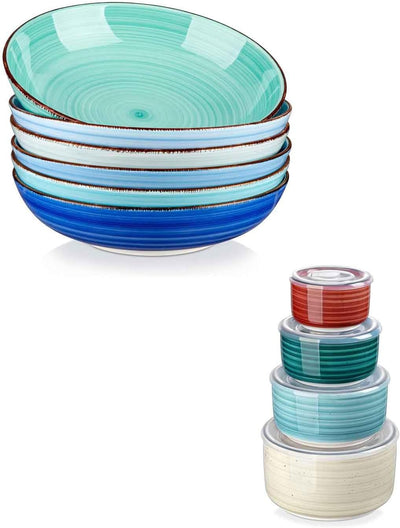 Set 6 Cuencos Cerámica con Tapas 38oz