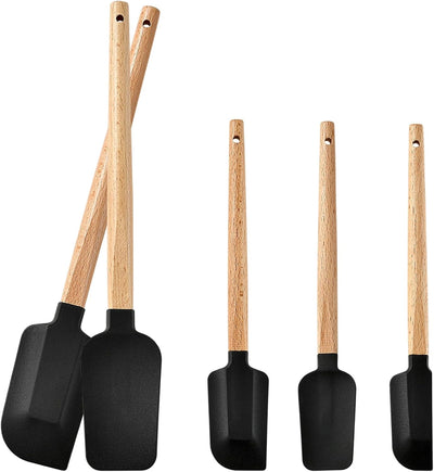 Juego de 5 espátulas de silicona antiadherentes con mango ergonómico de madera