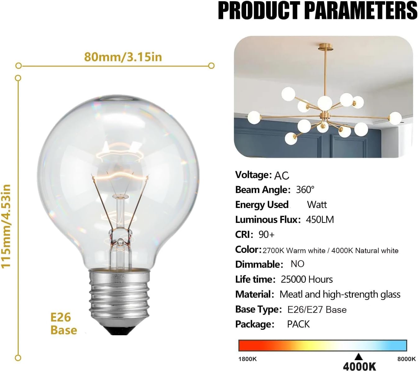 Bombilla G25 40W regulable blanco suave E26/E27 cristal