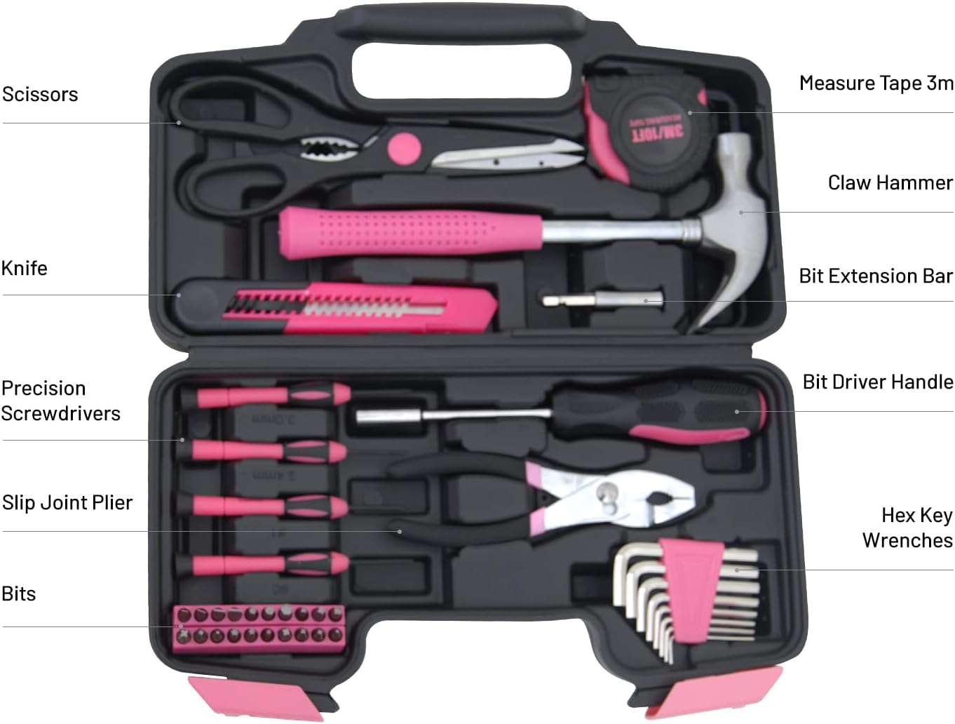 Kit 39 Pzas Herramientas Hogar Caja Plástico Estudiantes