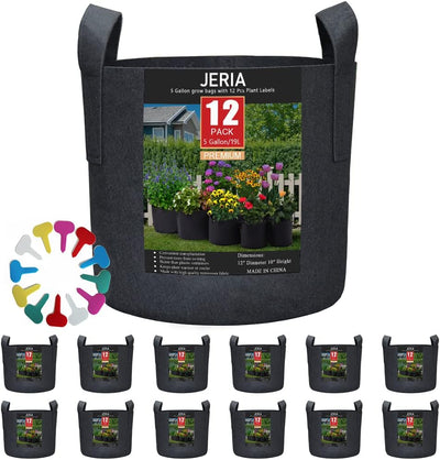 12 Pzas Bolsas Tela 5gal para Cultivo con Asas y Etiquetas