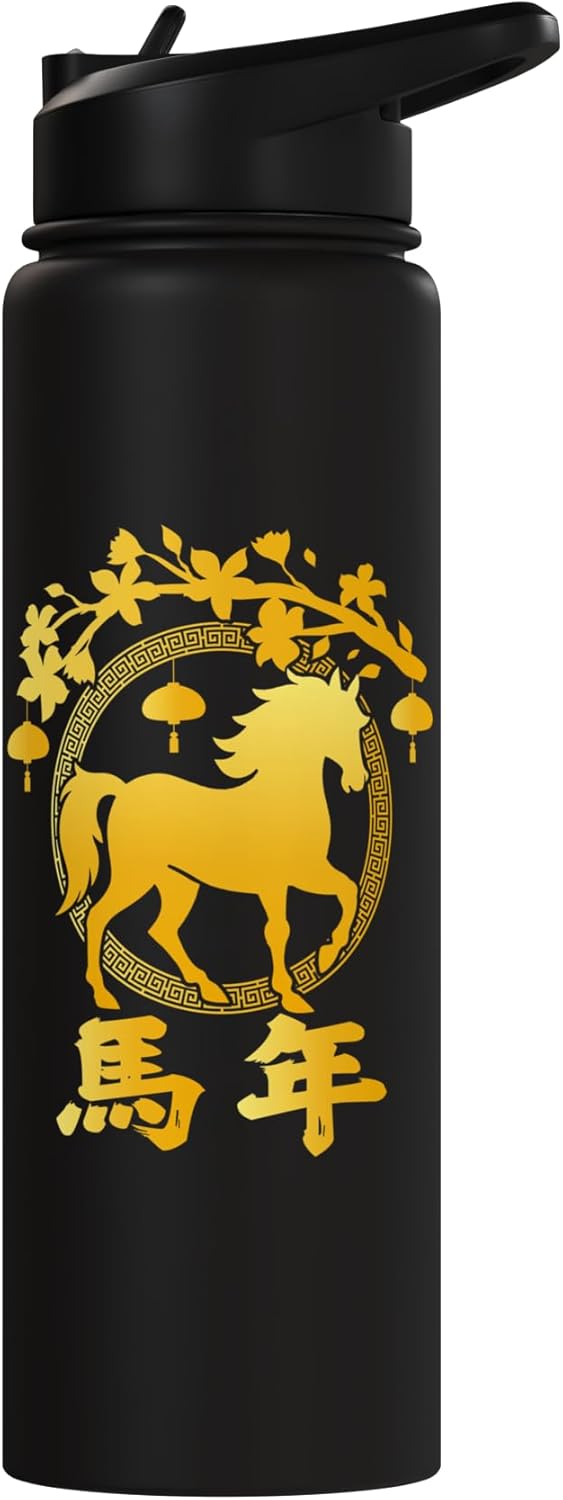 Botella de agua acero inoxidable diseño caballo de fuego año nuevo lunar 2026
