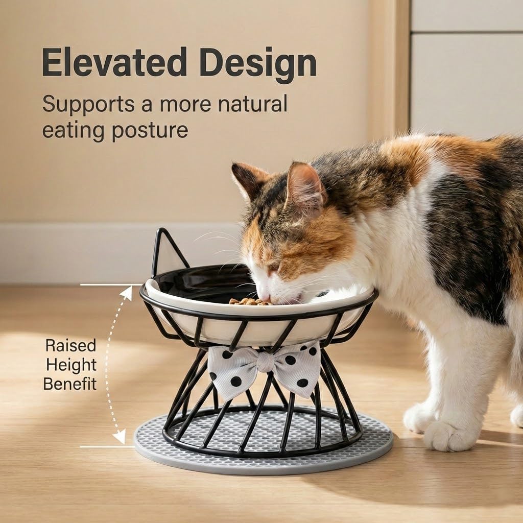 Cuenco elevado cerámica gatos soporte antiderrap para mascotas