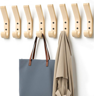 8 Ganchos Madera Roble Natural Colgar Abrigos y Bolsos