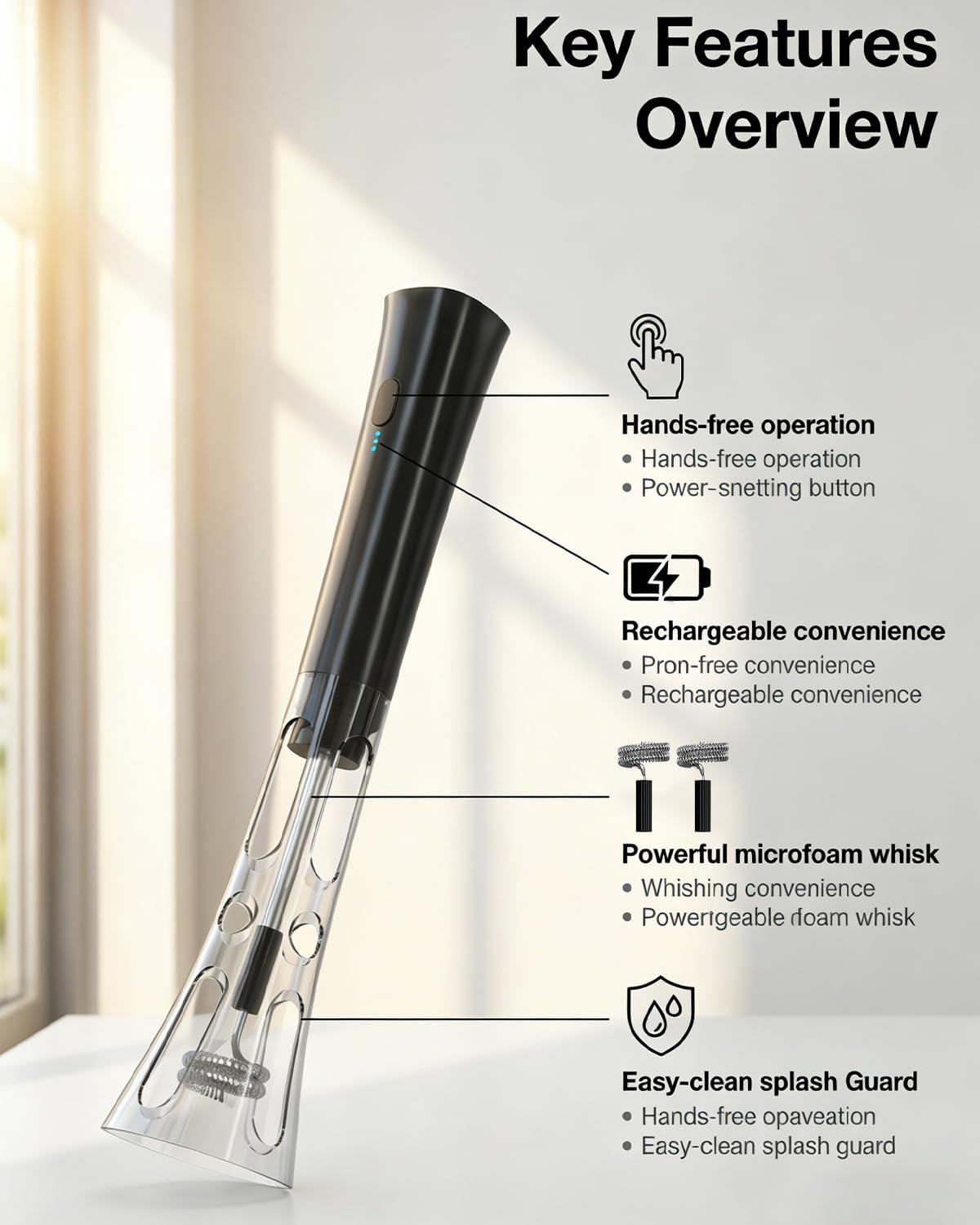 Espumador leche recargable varilla eléctrica acero inox