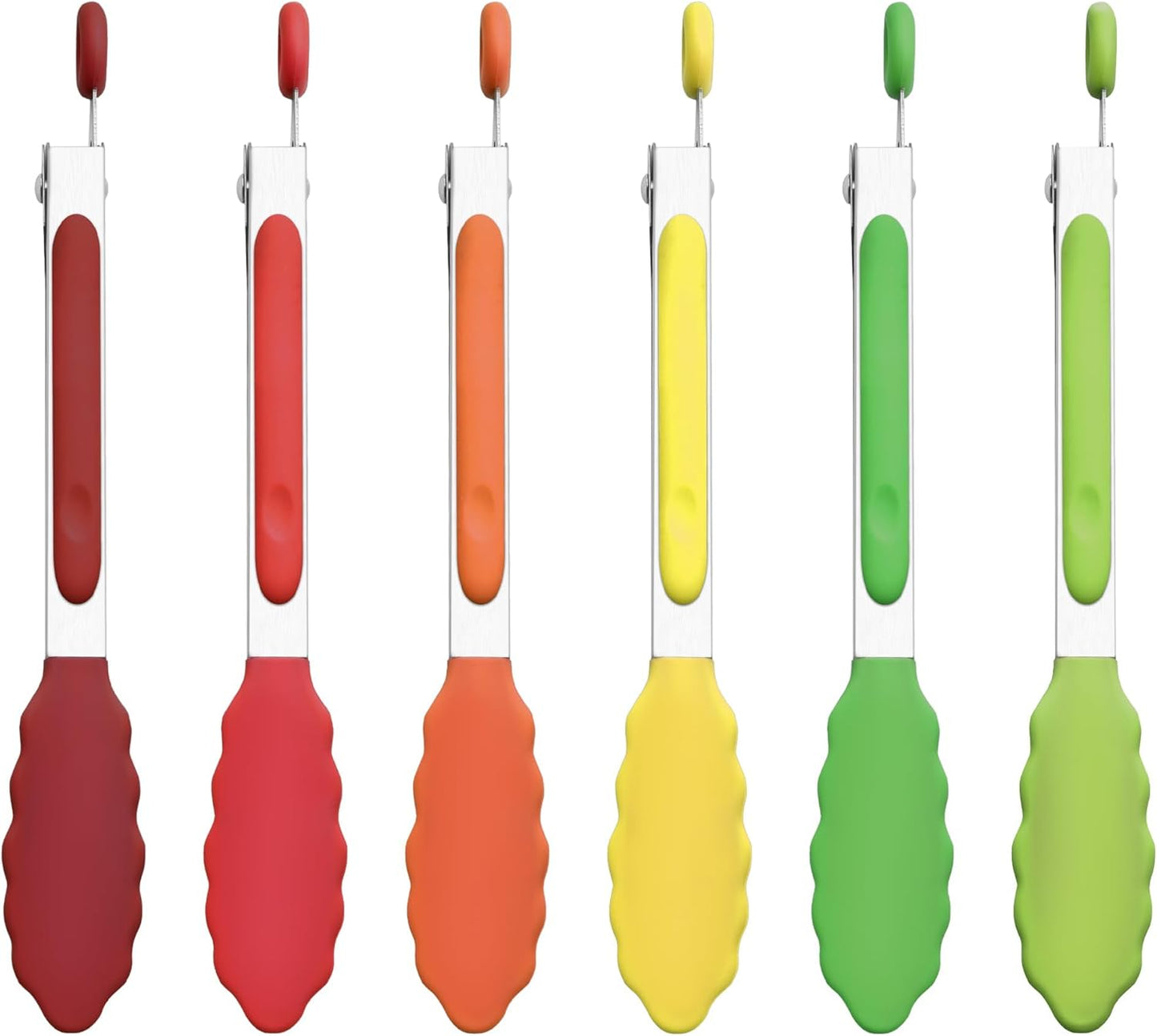 Pinzas silicona 7pulg set 6 acero inox con puntas colorido