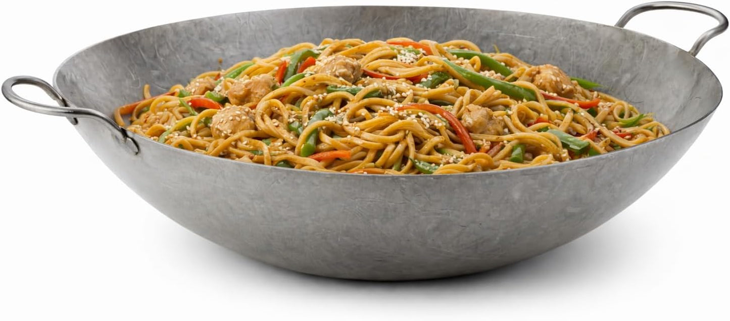 Wok de acero 24" estilo cantonés para salteado cocina asiática