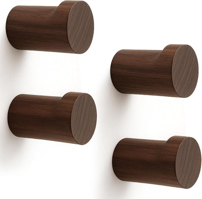 Ganchos pared madera nogal natural set 4 perchas resistente