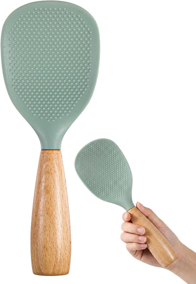 Cuchara silicona mango madera espátula cocinar antiadherente verde